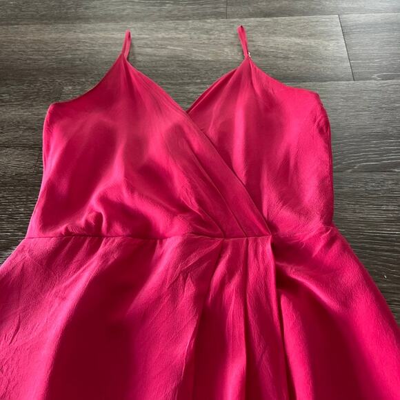 Lavender Brown Silk Hot Pink Faux Wrap Mini Dress Size S Made in USA - Picture 2 of 12
